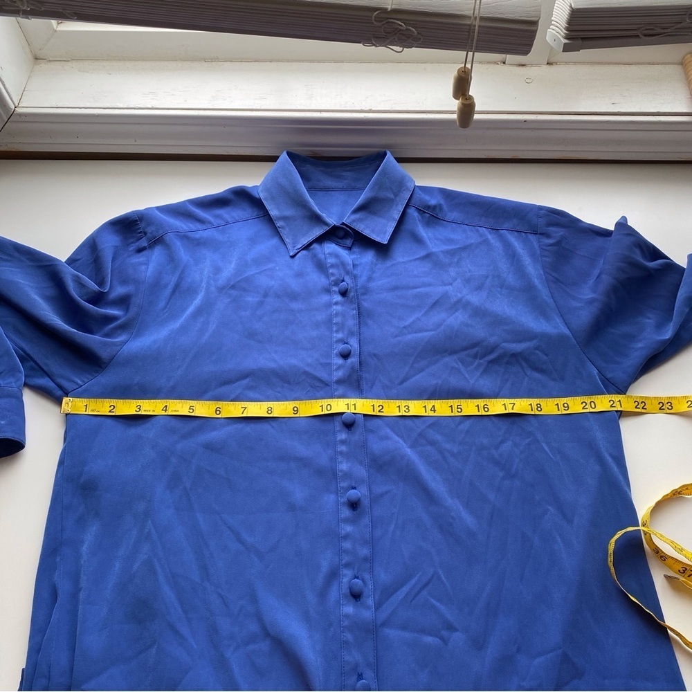 Vintage Tilley Silks Microfibre Button Down Blouse Woman Medium Blue Dopamine - Picture 8 of 14